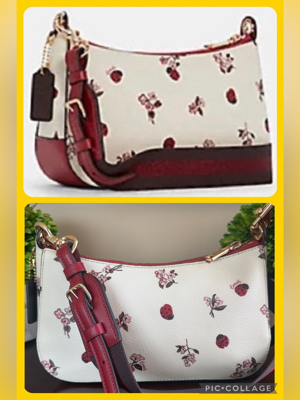 COACH C7973 🐞Ladybug Floral Print🐞 JES BAGUETTE CROSSBODY BAG 🌟EUC🌟 - Picture 9 of 17
